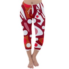 Red And White Decor Capri Winter Leggings  by Valentinaart