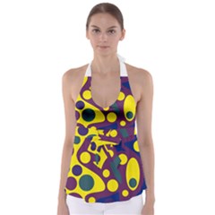 Deep Blue And Yellow Decor Babydoll Tankini Top by Valentinaart