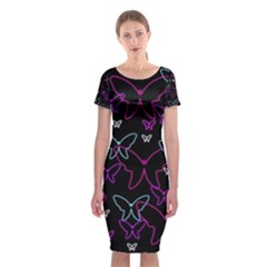 Purple Butterflies Pattern Classic Short Sleeve Midi Dress by Valentinaart