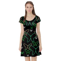 Green Butterflies Short Sleeve Skater Dress by Valentinaart