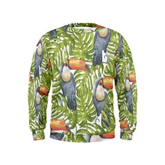 Tropical Print Leaves Birds Toucans Toucan Large Print Kids  Sweatshirt by CraftyLittleNodes