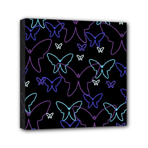 Blue Neon Butterflies Mini Canvas 6  X 6  by Valentinaart