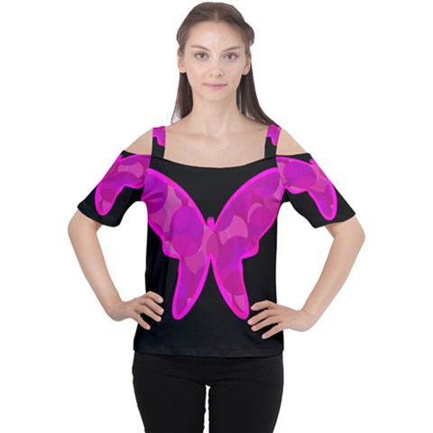 Purple Butterfly Women s Cutout Shoulder Tee by Valentinaart