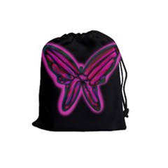 Purple Neon Butterfly Drawstring Pouches (large)  by Valentinaart