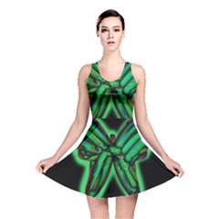 Green Neon Butterfly Reversible Skater Dress by Valentinaart