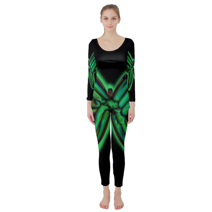 Green neon butterfly Long Sleeve Catsuit