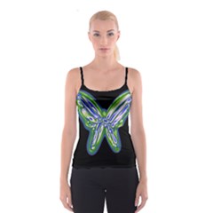 Green Neon Butterfly Spaghetti Strap Top by Valentinaart