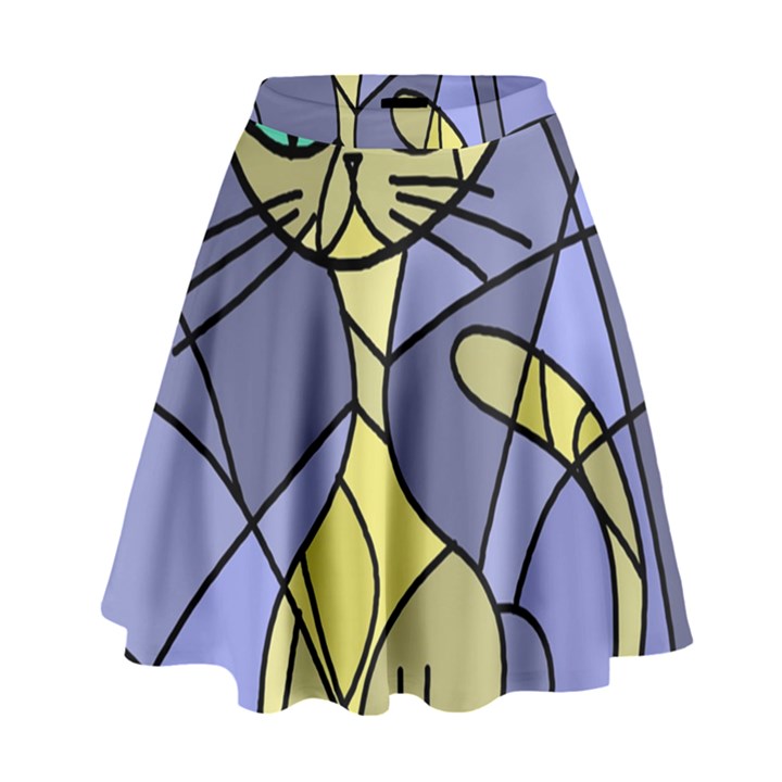 Artistic cat - yellow High Waist Skirt