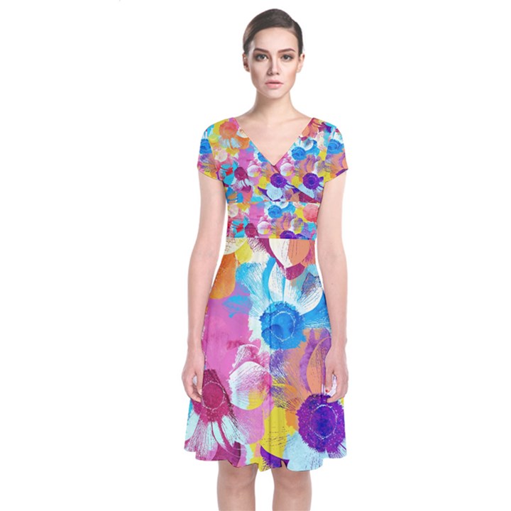 Anemones Short Sleeve Front Wrap Dress