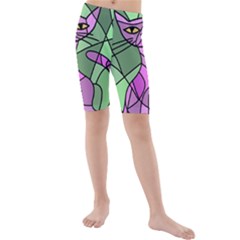 Artistic Cat - Purple Kid s Mid Length Swim Shorts by Valentinaart