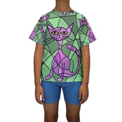 Artistic Cat - Purple Kid s Short Sleeve Swimwear by Valentinaart