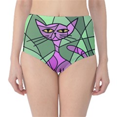 Artistic Cat - Purple High-waist Bikini Bottoms by Valentinaart