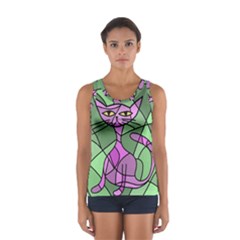 Artistic Cat - Purple Women s Sport Tank Top  by Valentinaart