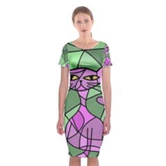 Artistic Cat - Purple Classic Short Sleeve Midi Dress by Valentinaart