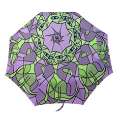 Artistic cat - green Folding Umbrellas