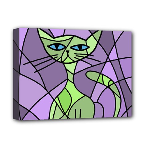 Artistic cat - green Deluxe Canvas 16  x 12  