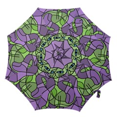 Artistic cat - green Hook Handle Umbrellas (Medium)