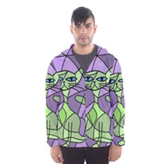 Artistic cat - green Hooded Wind Breaker (Men)