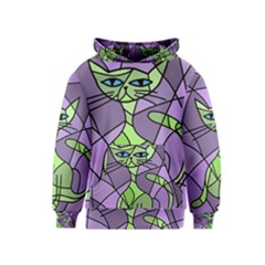 Artistic cat - green Kids  Pullover Hoodie