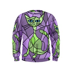 Artistic cat - green Kids  Sweatshirt