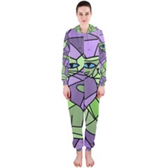 Artistic cat - green Hooded Jumpsuit (Ladies) 