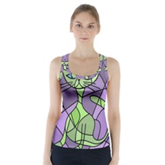 Artistic cat - green Racer Back Sports Top