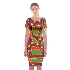 Playful Decorative Abstract Art Classic Short Sleeve Midi Dress