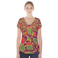 Playful Decorative Abstract Art Short Sleeve Front Detail Top by Valentinaart