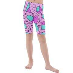 Playful Abstract Art - Pink Kid s Mid Length Swim Shorts by Valentinaart