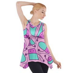 Playful Abstract Art - Pink Side Drop Tank Tunic by Valentinaart