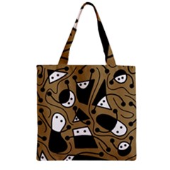 Playful Abstract Art - Brown Zipper Grocery Tote Bag by Valentinaart