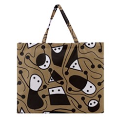 Playful Abstract Art - Brown Zipper Large Tote Bag by Valentinaart