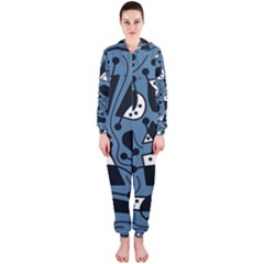 Playful Abstract Art - Blue Hooded Jumpsuit (ladies)  by Valentinaart