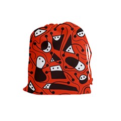 Playful abstract art - red Drawstring Pouches (Large) 