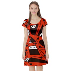 Playful abstract art - red Short Sleeve Skater Dress