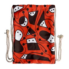 Playful abstract art - red Drawstring Bag (Large)