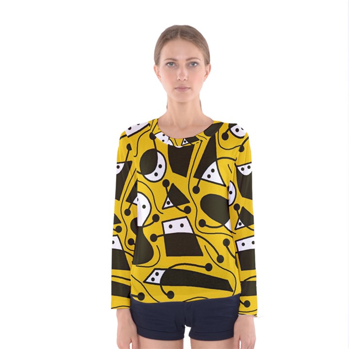 Playful abstract art - Yellow Women s Long Sleeve Tee