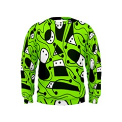 Playful Abstract Art - Green Kids  Sweatshirt by Valentinaart