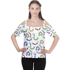 Colorful worms  Women s Cutout Shoulder Tee