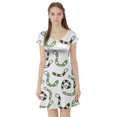 Green Worms Short Sleeve Skater Dress by Valentinaart