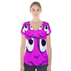 Halloween - Pink Frankenstein Short Sleeve Front Detail Top by Valentinaart