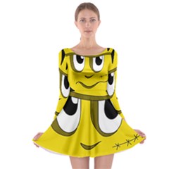 Halloween Frankenstein - Yellow Long Sleeve Skater Dress by Valentinaart