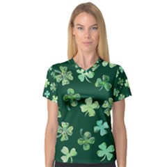 Lucky Shamrocks Women s V-Neck Sport Mesh Tee