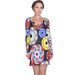 Colorful Retro Circular Pattern Long Sleeve Nightdress by DanaeStudio