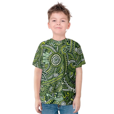 Green Boho Flower Pattern Zz0105  Kid s Cotton Tee by Zandiepants