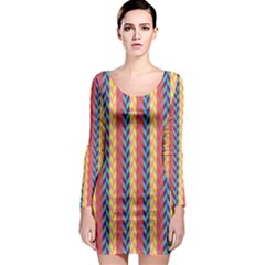 Colorful Chevron Retro Pattern Long Sleeve Bodycon Dress by DanaeStudio