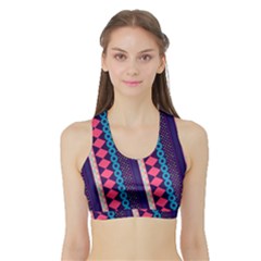 Purple And Pink Retro Geometric Pattern Sports Bra With Border by DanaeStudio