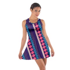 Purple And Pink Retro Geometric Pattern Cotton Racerback Dress by DanaeStudio