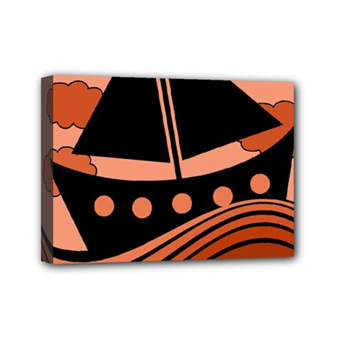 Boat - Red Mini Canvas 7  X 5  by Valentinaart