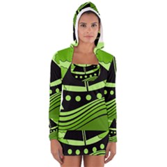 Boat - Green Women s Long Sleeve Hooded T-shirt by Valentinaart